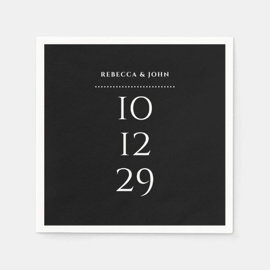 白黒ミニマリスト特別日付結婚の値 スタンダードカクテルナプキン (正面)