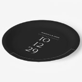 白黒ミニマリスト特別日付結婚の値 ペーパープレート (アングル)