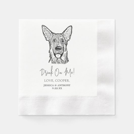 白黒ミニマリスト犬ペット結婚ズ 縁ありカクテルナプキン (正面)