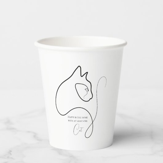 白黒ミニマリスト猫 紙コップ (正面)