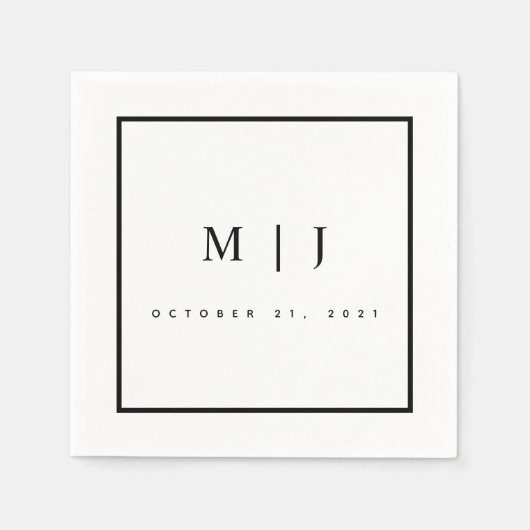 白黒ミニマリスト結婚のカクテル スタンダードカクテルナプキン (正面)