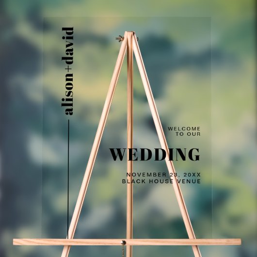 白黒ミニマリスト結婚の歓迎 アクリルサイン (ニュートラル)