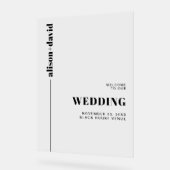 白黒ミニマリスト結婚の歓迎 アクリルサイン (傾斜)