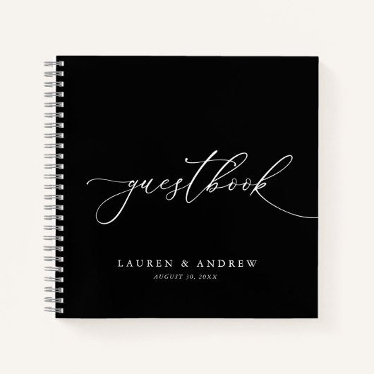 白黒ミニマリスト結婚ズゲストブック ノートブック (正面)