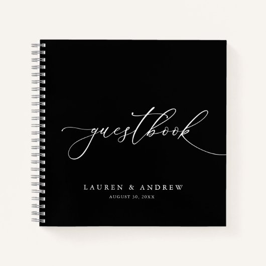 白黒ミニマリスト結婚ズゲストブック ノートブック (正面)