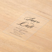 白黒ミニマリスト結婚式の日付を保存 アクリル招待状 (レイダウン)