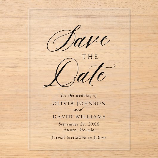 白黒ミニマリスト結婚式の日付を保存 アクリル招待状 (正面)