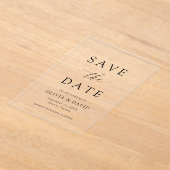 白黒ミニマリスト結婚式の日付を保存 アクリル招待状 (レイダウン)