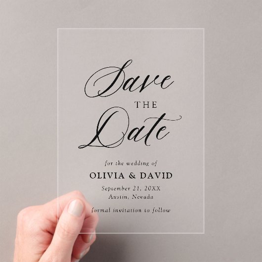 白黒ミニマリスト結婚式の日付を保存 アクリル招待状 (インサイチュ (ポータブル))