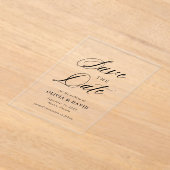 白黒ミニマリスト結婚式の日付を保存 アクリル招待状 (レイダウン)