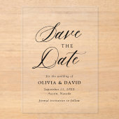 白黒ミニマリスト結婚式の日付を保存 アクリル招待状 (正面)