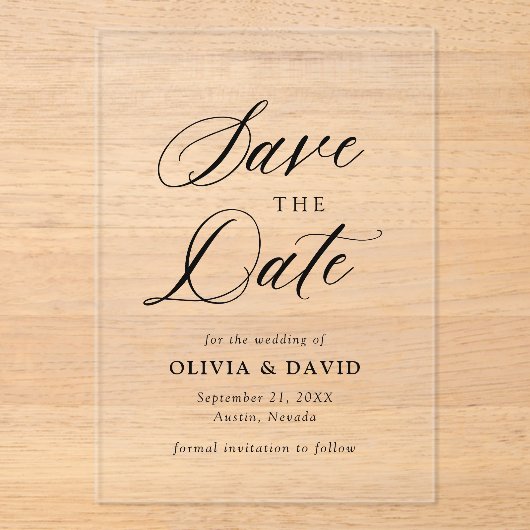 白黒ミニマリスト結婚式の日付を保存 アクリル招待状 (正面)