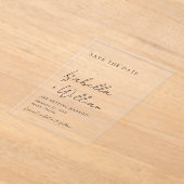 白黒ミニマリスト結婚式の日付を保存 アクリル招待状 (レイダウン)