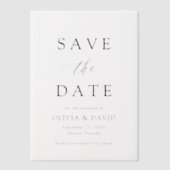 白黒ミニマリスト結婚式の日付を保存 ベラム紙招待状 (正面)