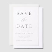 白黒ミニマリスト結婚式の日付を保存 ベラム紙招待状 (オフセット)