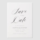 白黒ミニマリスト結婚式の日付を保存 ベラム紙招待状 (正面)