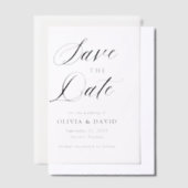 白黒ミニマリスト結婚式の日付を保存 ベラム紙招待状 (オフセット)