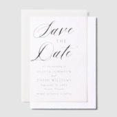 白黒ミニマリスト結婚式の日付を保存 ベラム紙招待状 (オフセット)