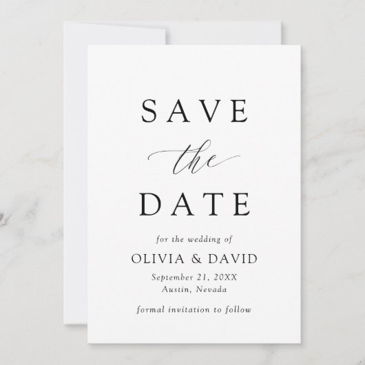白黒ミニマリスト結婚式の日付を保存 招待状 (正面)