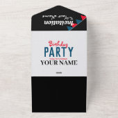 白黒ミニマリスト誕生日パーティーInvitati オールインワン招待状 (外側)