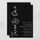 白黒ミニマリスト21歳の誕生日 招待状 (正面/裏面)