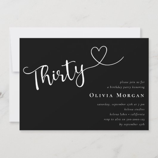 白黒ミニマリスト30歳の誕生日 招待状 (正面)