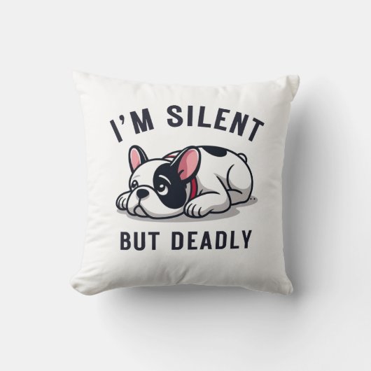 白黒ミニマリストFrenchie Puns クッション (正面)