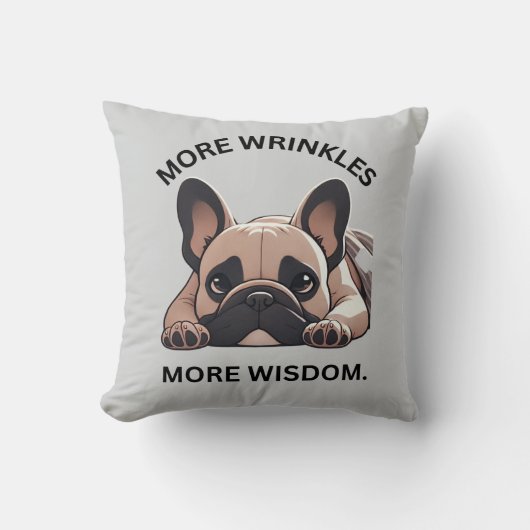 白黒ミニマリストFrenchie Wisdom クッション (正面)