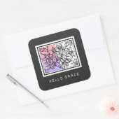 白黒ミニマリストHello Graceステッカー スクエアシール (封筒)