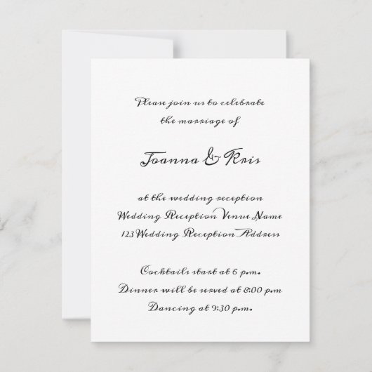 白黒ミニマリズム金ゴールドウェディングレセプションカード 招待状 (裏面)