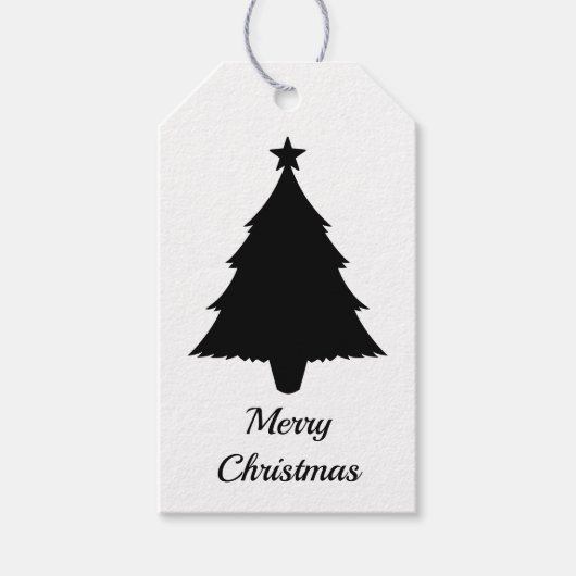 白黒ミニマルなクリスマスツリーの形 ギフトタグ (正面)