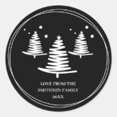 白黒ミニマルなクリスマスツリー ラウンドシール (正面)