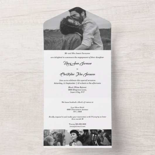 白黒ミニマルなプレーンシンプルフォトカップル オールインワン招待状 (内側)