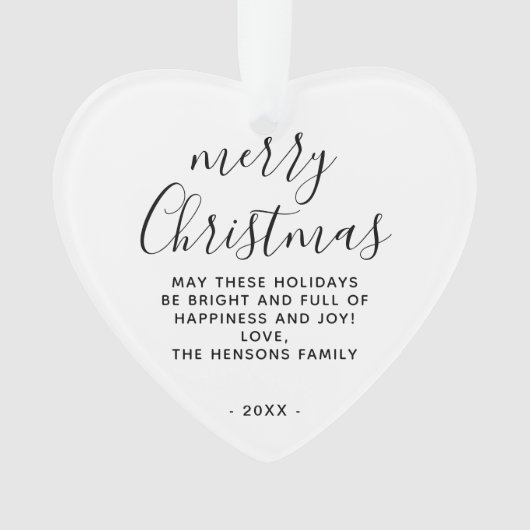 白黒ミニマルのメリークリスマススクリプト オーナメント (正面)