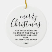 白黒ミニマルのメリークリスマススクリプト セラミックオーナメント (正面)