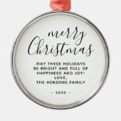 白黒ミニマルのメリークリスマススクリプト メタルオーナメント (正面)