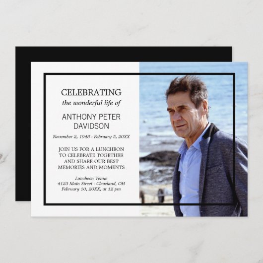 白黒ミニマルのライフカスタム写真 招待状 (正面/裏面)