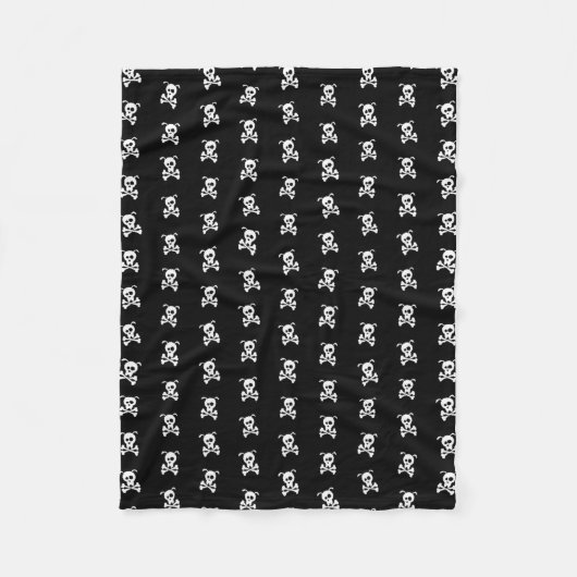 白黒ミニマルの犬のスカルとクロスボーン フリースブランケット (正面)