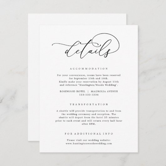 白黒ミニマルの結婚詳細 エンクロージャーカード (正面/裏面)