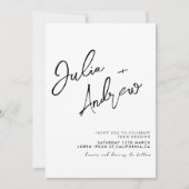 白黒ミニマルのQRコード写真結婚 招待状 (正面)