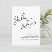 白黒ミニマルのQRコード写真結婚 招待状 (スタンド正面)