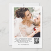 白黒ミニマルのQRコード写真結婚 招待状 (裏面)