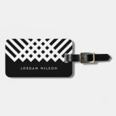 白黒ミニマルはっきりしたリストジオメトリック ラゲッジタグ (正面横)