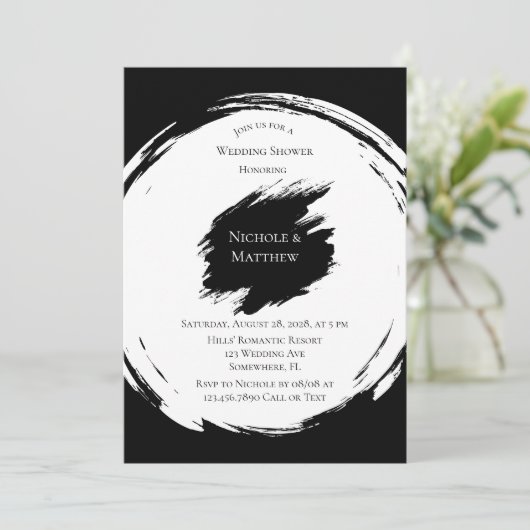 白黒ミニマルエレガントリストウェディングシャワー 招待状 (スタンド正面)
