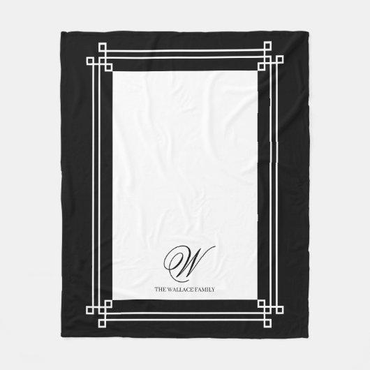 白黒ミニマルエレガントリストカスタムモノグラム フリースブランケット (正面)