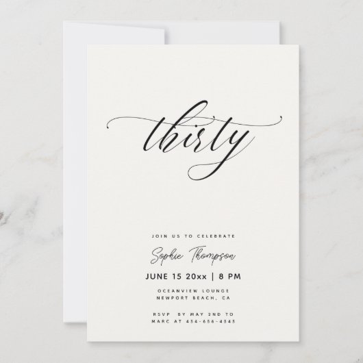 白黒ミニマルエレガントリスト30歳 招待状 (正面)
