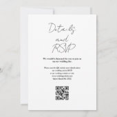 白黒ミニマルエレガントリストQRコー結婚ド 招待状 (裏面)