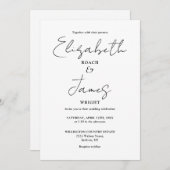 白黒ミニマルエレガントリストQRコー結婚ド 招待状 (正面/裏面)