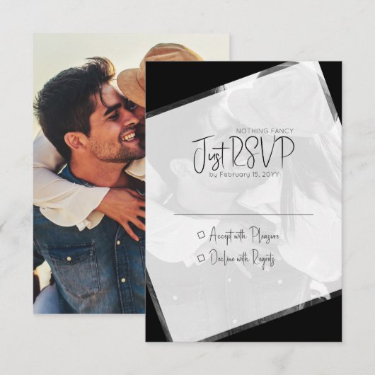 白黒ミニマルカジュアル結婚リスト 出欠カード (正面/裏面)