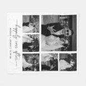 白黒ミニマルカップル写真コラージュ フリースブランケット (正面(横))